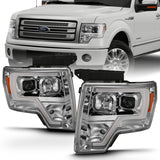 ANZO 2009-2014 Ford F-150 Projector Headlight Plank Style Chrome Amber 111444
