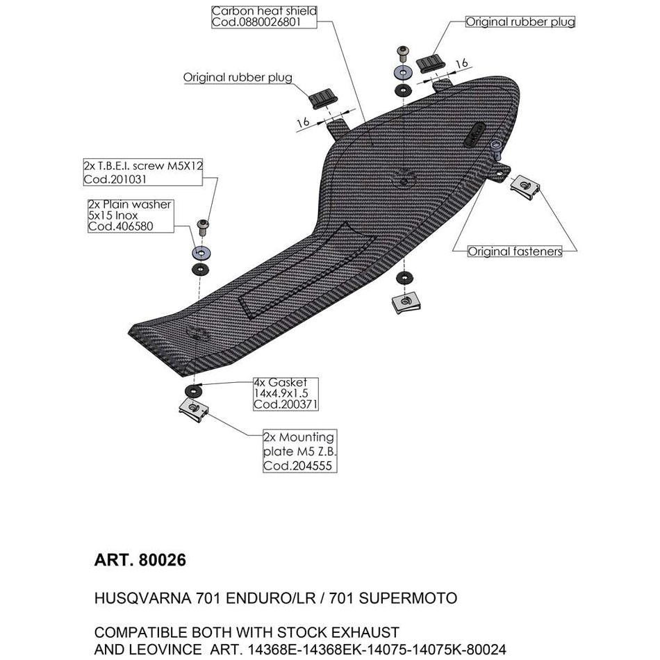 Escudo térmico LEOVINCE - Husky - Fibra de carbono 80026