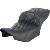 SADDLEMEN Roadsofa™ Extended Reach Seat - without Backrest - Lattice Stitch - Blue Stitch - FLTR/FLHX '23-'24 823-07-20701
