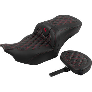 SADDLEMEN RoadSofa™ Seat - with Backrest - Carbon Fiber - Lattice Stitch - Red Stitch - FLTR/FLHX '23-'24 823-07-206B4