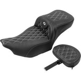 SADDLEMEN Roadsofa™ Extended Reach Seat - with Backrest - Lattice Stitch - White Stitch - FLTR/FLHX '23-'24 823-07-207B6