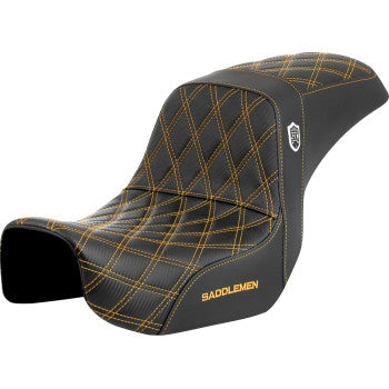 SADDLEMEN Pro Series SDC Performance Seat - Carbon Fiber/Lumbar Gripper - Gold Stitch - Dyna '06-'17 SC80604GOL