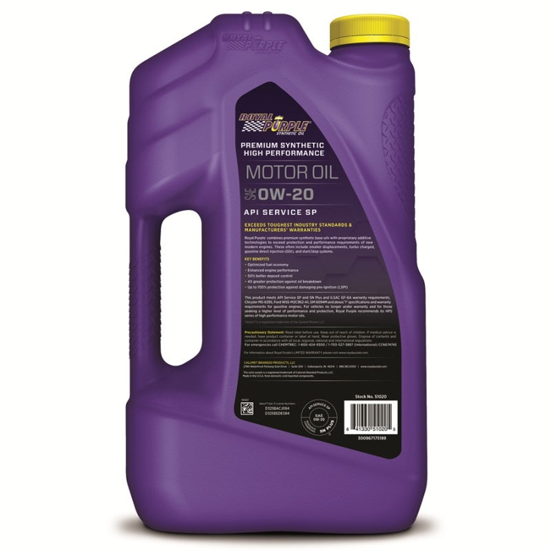 Royal Purple Premium Synthetic High Performance Multi-Grade 0W-20 Motor Oil - 5 Quart 53020
