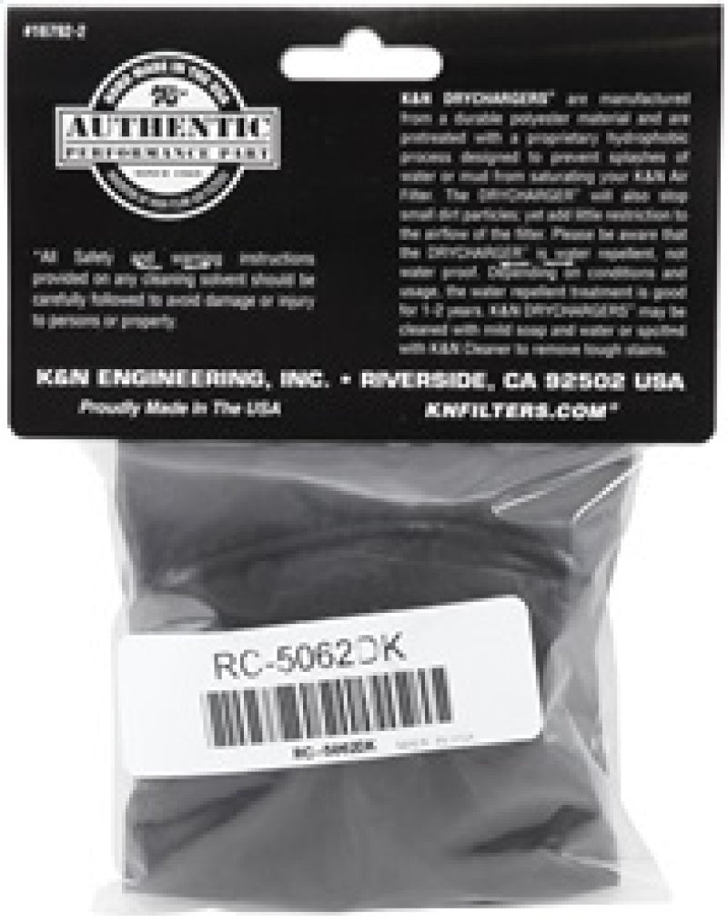 K&N 4.5in Base ID x 3.5in Top ID x 6in H - Black - Round Tapered - DryCharger Air Filter Wrap RC-5062DK