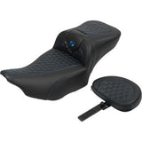SADDLEMEN Roadsofa™ Extended Reach Seat - with Backrest - Honeycomb - Blue Stitch - FLTR/FLHX '23-'24 823-07-190B1