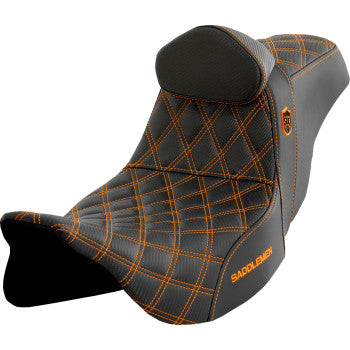 SADDLEMEN Pro Series SDC Performance Seat - with Backrest - Orange Stitch - FLH/FLT '08-'23 SC80807ORART