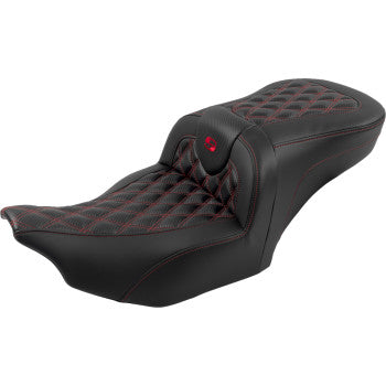 SADDLEMEN RoadSofa™ Seat - with Backrest - Carbon Fiber - Lattice Stitch - Red Stitch - FLTR/FLHX '23-'24 823-07-206B4
