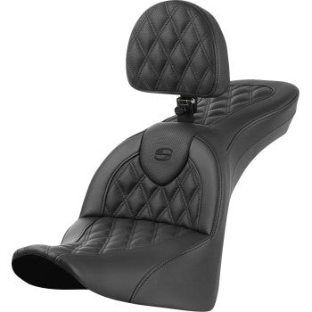 SADDLEMEN Roadsofa™ Seat - with Backrest - Lattice Stitch 818-33-182BR