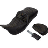 SADDLEMEN RoadSofa™ Seat - Honeycomb - Gold Stitch - with Backrest - Extended Reach - FLH/FLT '08-'23 A808-07R-190GOL