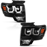 ANZO 2009-2014 Ford F-150 Projector Headlights w/ U-Bar Black 111263