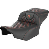 SADDLEMEN Roadsofa™ Extended Reach Seat - without Backrest - Lattice Stitch - Orange Stitch - FL/FX '23-'24 823-07-20703