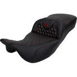 SADDLEMEN RoadSofa™ Seat - Honeycomb - Red Stitch - Extended Reach - without Backrest - FLH/FLT '08-'23 A808-07B-190RED