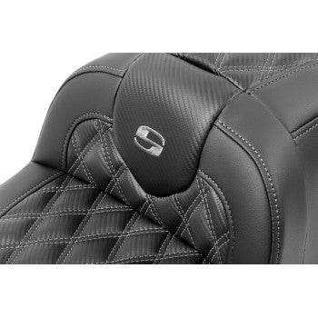SADDLEMEN RoadSofa™ Seat - with Backrest - Carbon Fiber - Lattice Stitch - Gray Stitch - FLTR/FLHX '23-'24 823-07-206B2