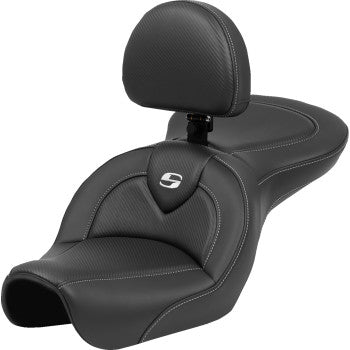 SADDLEMEN Roadsofa™ Seat - Carbon Fiber - Black Stitch - with Backrest - FL '04-'05 804-04-185BR