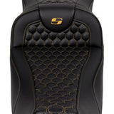 SADDLEMEN RoadSofa™ Seat - Honeycomb - Gold Stitch - Extended Reach - without Backrest - FLH/FLT '08-'23 A808-07B-190GOL