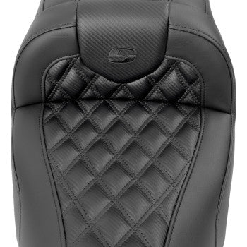 SADDLEMEN RoadSofa™ Seat - without Backrest - Carbon Fiber - Lattice Stitch - FLTR/FLHX '23-'24 823-07-20600