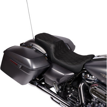 DRAG SPECIALTIES Asiento para dos personas Predator - Vinilo - Doble diamante - con respaldo - FLH '08-'23 0801-1500 