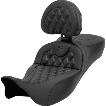 SADDLEMEN Roadsofa™ Extended Reach Seat - with Backrest - Lattice Stitch - Carbon Fiber - FL '08-'23 808-07CF-184BR