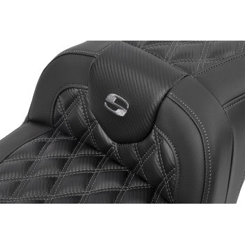 SADDLEMEN RoadSofa™ Seat - without Backrest - Carbon Fiber - Lattice Stitch - Gray Stitch - FLTR/FLHX '23-'24 823-07-20602