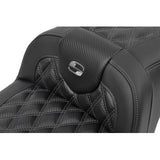 SADDLEMEN RoadSofa™ Seat - without Backrest - Carbon Fiber - Lattice Stitch - Gray Stitch - FLTR/FLHX '23-'24 823-07-20602
