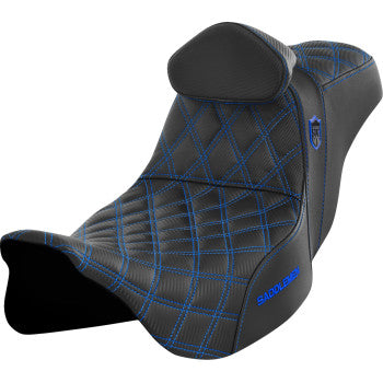SADDLEMEN Pro Series SDC Performance Seat - with Backrest - Blue Stitch - FLH/FLT '08-'23 SC80807BLURT