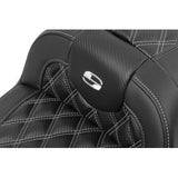 SADDLEMEN RoadSofa™ Seat - with Backrest - Carbon Fiber - Lattice Stitch - Silver Stitch - FLTR/FLHX '23-'24 823-07-206B5