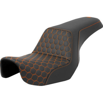 SADDLEMEN Step-Up Seat - Honeycomb - Orange Stitching - Dyna '06-'17 A806-04-177ORA