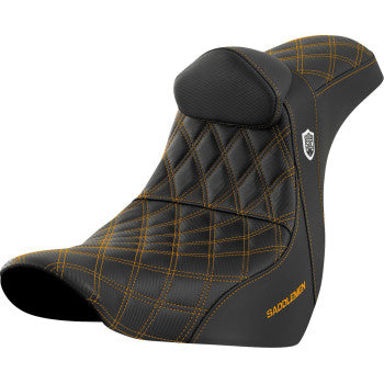 SADDLEMEN Pro Series SDC Performance Seat - with Backrest - Gold Stitch - FL/FX '18-'23 SC81829GOLRT