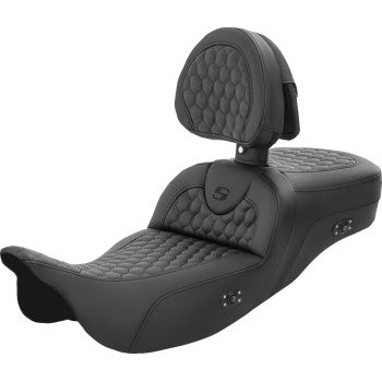 SADDLEMEN RoadSofa™ Seat - Honeycomb - with Backrest - Extended Reach - Heated - FL '08-'23 808-07B-190BRHC