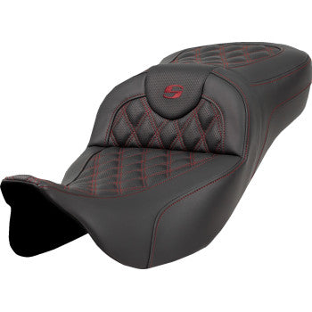 SADDLEMEN Extended Reach Roadsofa™ Seat - Lattice Stitch - Burgundy Stitch - without Backrest - FL '08-'23 A808-07B-184BUR