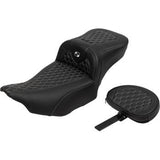 SADDLEMEN Roadsofa™ Extended Reach Seat - with Backrest - Honeycomb - Silver Stitch - FLTR/FLHX '23-'24 823-07-190B5