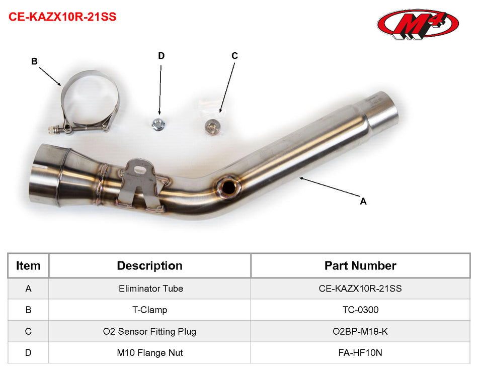 M4 Auspuff Universal Katalysator Eliminator 2021-2024 ZX10R CE-KAZX10R-21SS