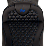 SADDLEMEN RoadSofa™ Seat - Honeycomb - Blue Stitch - Extended Reach - without Backrest - FLH/FLT '08-'23 A808-07B-190BLU