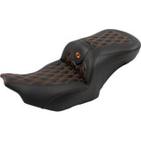 SADDLEMEN RoadSofa™ Seat - with Backrest - Carbon Fiber - Lattice Stitch - Orange Stitch - FLTR/FLHX '23-'24 823-07-206B3