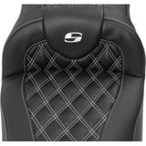 SADDLEMEN Roadsofa™ Extended Reach Seat - with Backrest - Lattice Stitch - White Stitch - FLTR/FLHX '23-'24 823-07-207B6