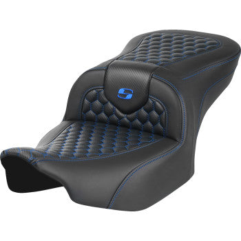 SADDLEMEN Roadsofa™ Seat - without Backrest - Honeycomb - Blue Stitch - FLTR/FLHX '23-'24 823-07-18901