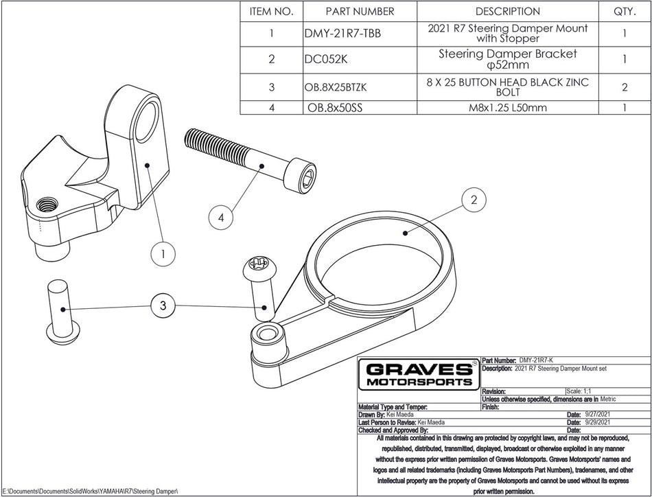 Graves Motorsports Works Lenkungsdämpferhalterung R7 2021-2024 DMY-21R7-K