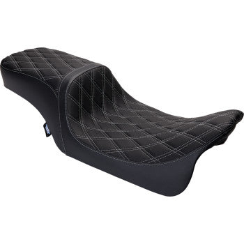 DRAG SPECIALTIES Predator 2Up Seat - Vinyl - Double Diamond Silver Stitch - FLH '08-'23 0801-1492