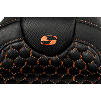 SADDLEMEN RoadSofa™ Seat - Honeycomb - Orange Stitch - without Backrest - FLH/FLT '08-'23 A808-07B-189ORA