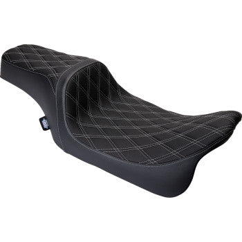 DRAG SPECIALTIES Predator 1Up Seat - Vinyl - Double Diamond Silver Stitch - FLH '08-'23 0801-1489