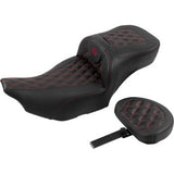 SADDLEMEN Roadsofa™ Extended Reach Seat - with Backrest - Lattice Stitch - Red Stitch - FLTR/FLHX '23-'24 823-07-207B4