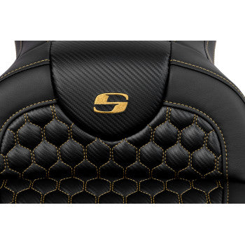 SADDLEMEN RoadSofa™ Seat - Honeycomb - Gold Stitch - without Backrest - FLH/FLT '08-'23 A808-07B-189GOL