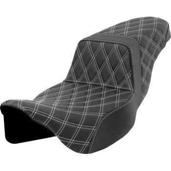 SADDLEMEN Step-Up Seat - Lattice Stitch - White Stitch - Extended Reach - FLH/FLT '08-'23 A808-07E-175WHI