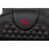 SADDLEMEN RoadSofa™ Seat - Honeycomb - Red Stitch - Extended Reach - without Backrest - FLH/FLT '08-'23 A808-07B-190RED