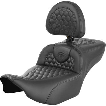 SADDLEMEN Roadsofa™ Extended Reach Seat - with Backrest - Honeycomb - FLTR/FLHX '23-'24 823-07-190B0