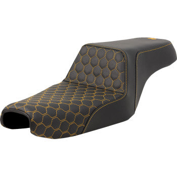 SADDLEMEN Step-Up Seat - Honeycomb - Gold Stitching - 3.3 Gal Tank - Sportster '04-'22 A807-11-177GOL