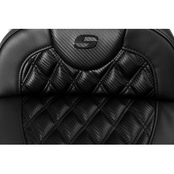SADDLEMEN Roadsofa™ Extended Reach Seat - without Backrest - Lattice Stitch - Carbon Fiber - FL '08-'23 808-07CF-184HCT
