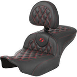 SADDLEMEN RoadSofa™ Seat - with Backrest - Carbon Fiber - Lattice Stitch - Red Stitch - FLTR/FLHX '23-'24 823-07-206B4