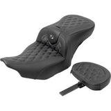 SADDLEMEN RoadSofa™ Seat - with Backrest - Carbon Fiber - Lattice Stitch - Gray Stitch - FLTR/FLHX '23-'24 823-07-206B2