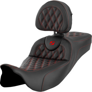 SADDLEMEN Roadsofa™ Extended Reach Seat - Lattice Stitch - Red Stitch - with Backrest - FL '08-'23 A808-07R-184RED